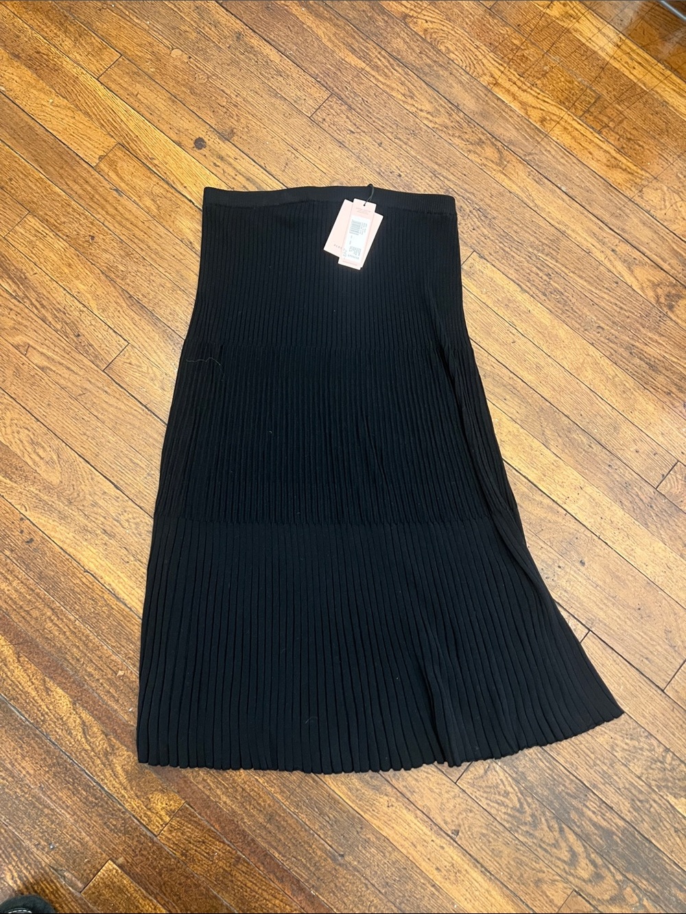Aldo Martins Black Pleated Ribbed Midi Skirt
